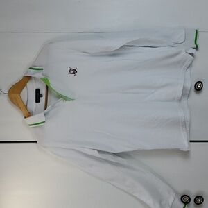 Sir Raymond Taylor- Mens White /Green piping Golf Longsleeve POLO Sz.Medium